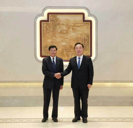 王浩会见老挝人民革命党中央委员会总书记、国家主席通伦一行